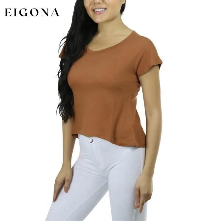 Basic Cotton Blend Cropped Tee Top Brown __stock:150 clothes refund_fee:800 tops