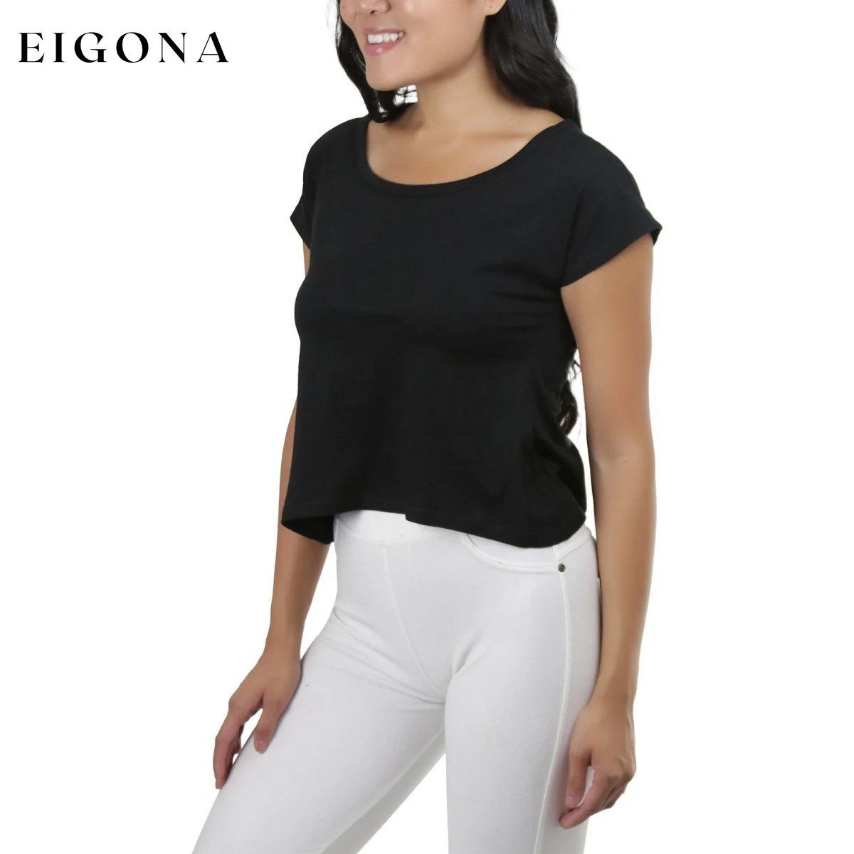 Basic Cotton Blend Cropped Tee Top __stock:150 clothes refund_fee:800 tops