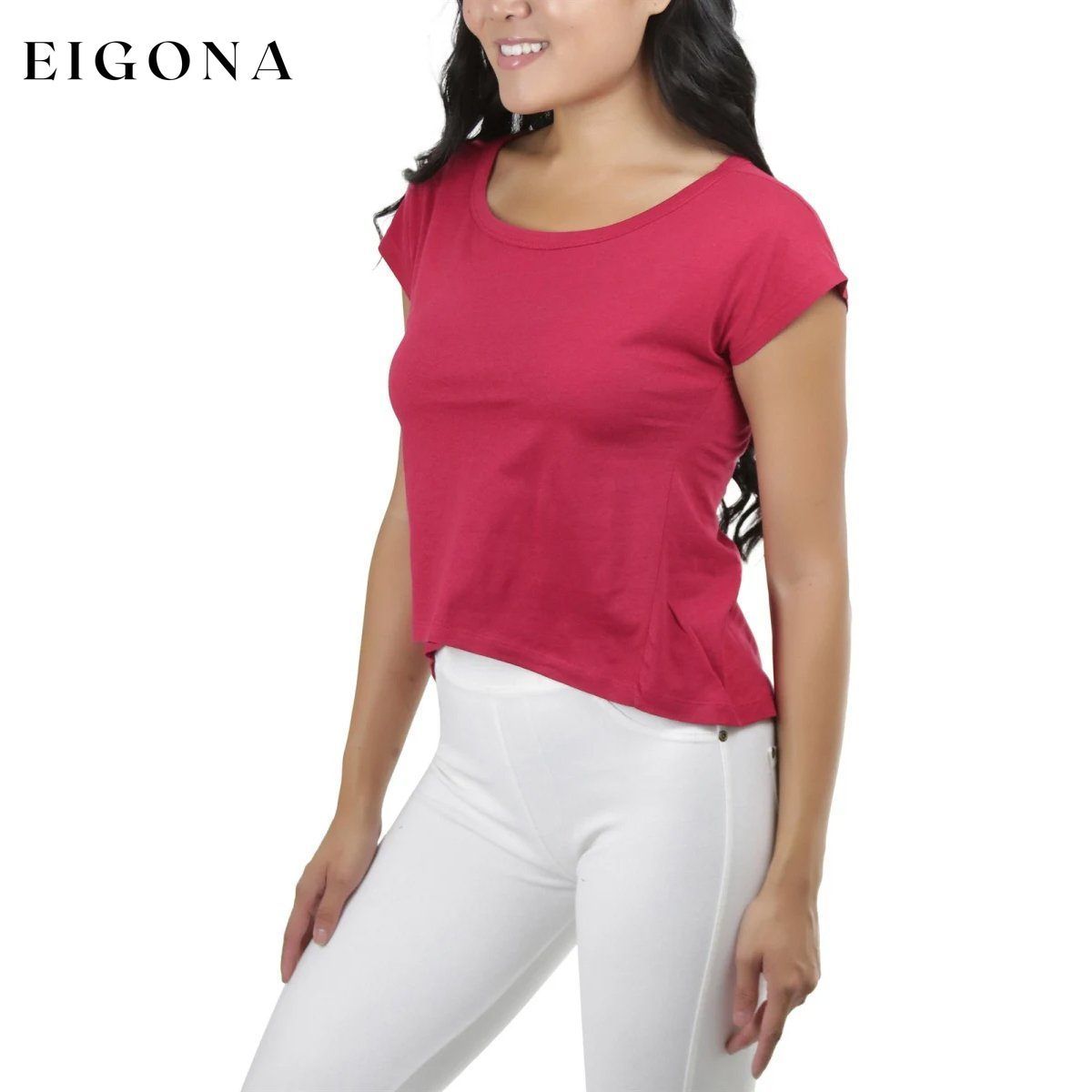 Basic Cotton Blend Cropped Tee Top __stock:150 clothes refund_fee:800 tops