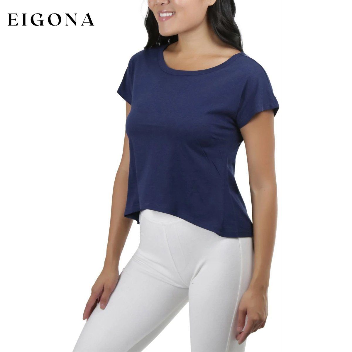 Basic Cotton Blend Cropped Tee Top Navy __stock:150 clothes refund_fee:800 tops