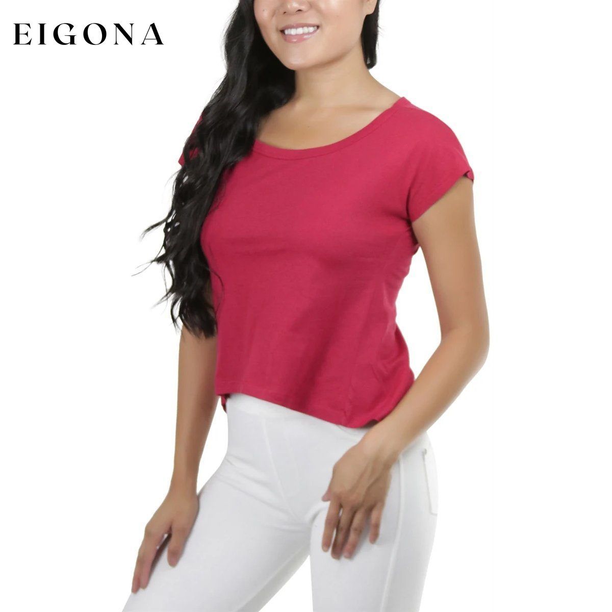 Basic Cotton Blend Cropped Tee Top Red __stock:150 clothes refund_fee:800 tops