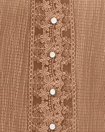 Lace Patchwork V-Neck Puff Sleeve Blouse