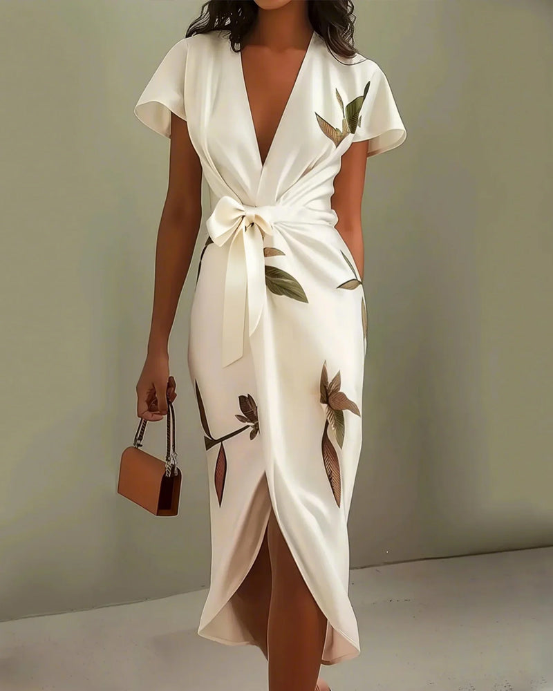 Deep V Strappy Waist-Cinching Dress