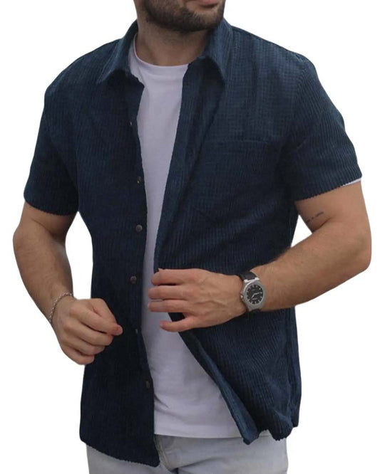 Lapel Button Solid Men's Short Sleeve Shirt blouses & shirts man spring summer