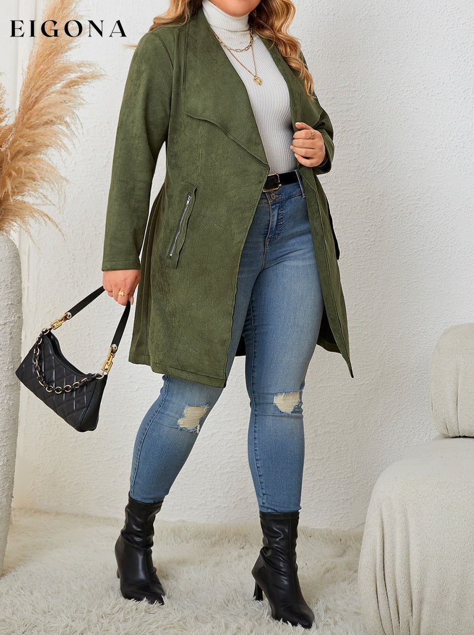 Plus Size Tie Back Trench Coat clothes coat Hanny jackets long sleeve Ship From Overseas Shipping Delay 09/29/2023 - 10/04/2023