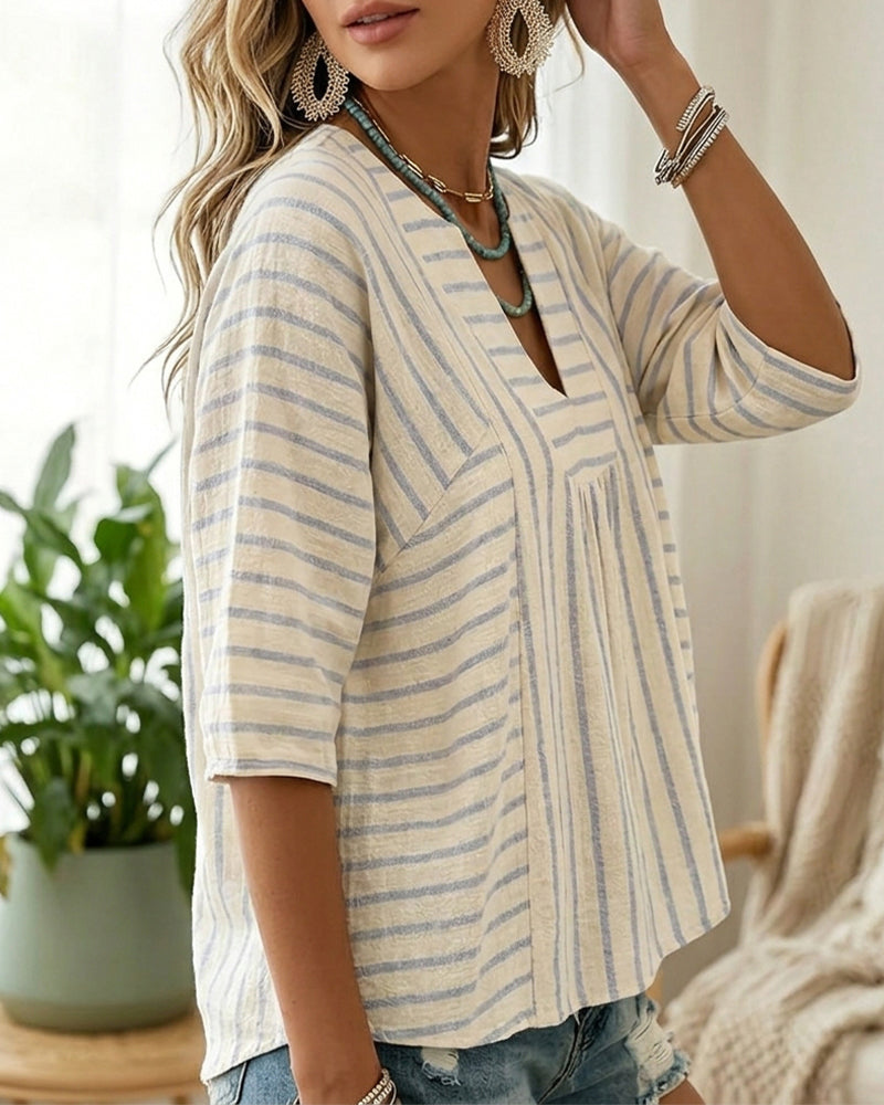 Stripe Texture Half Sleeve Relaxed Blouse