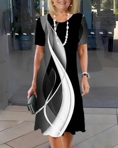 Crew Neck Geometric Print Dress