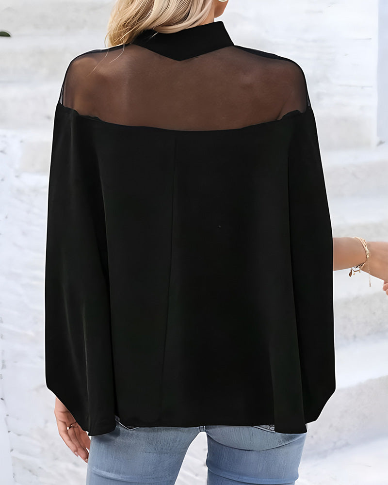 Sheer Cold Shoulder Dolman Sleeve Blouse