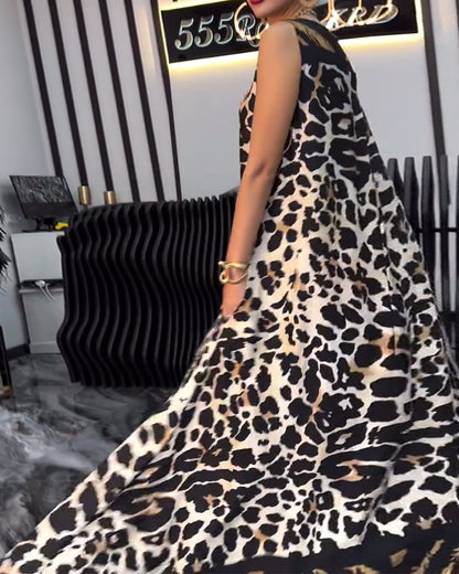 Elegant Sleeveless Leopard Print Dress