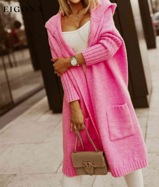 Full Size SIMPLY LIVE Hooded Cardigan Hot Pink cardigans clothes long sweaters Ship From Overseas sweaters Z@N