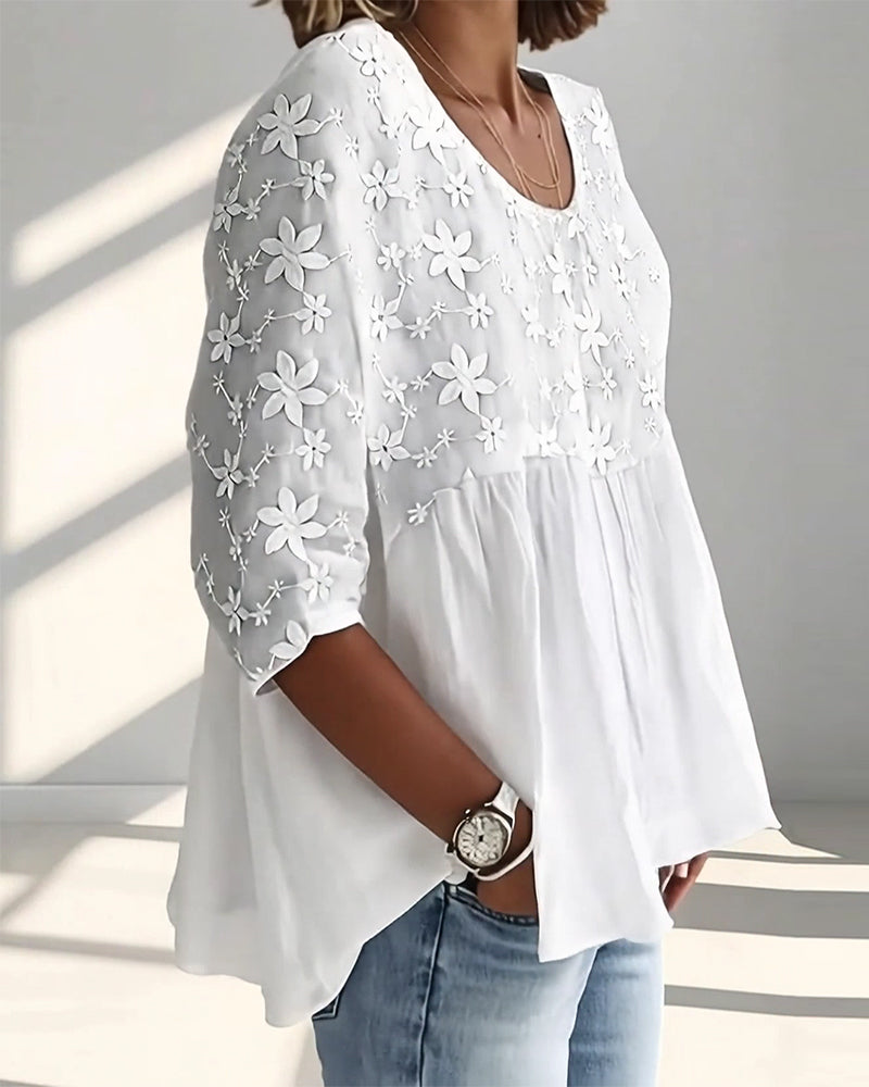 Half Sleeve Round Neck Lace Top