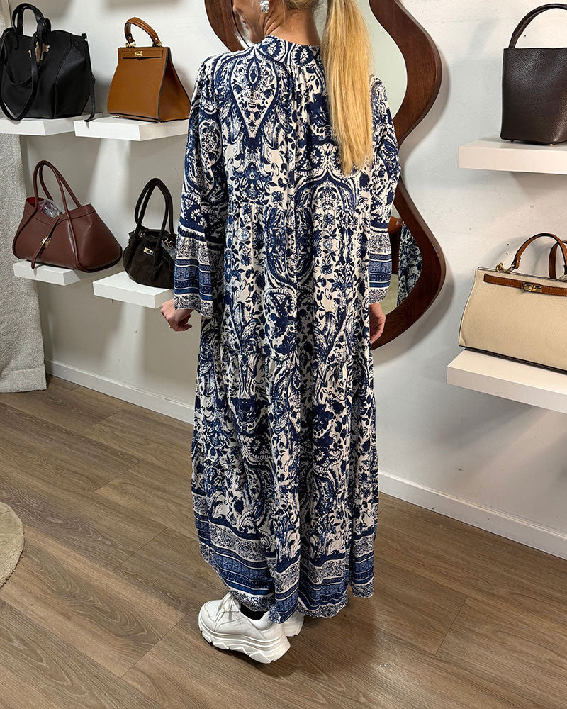 Retro Floral Print Maxi Dress