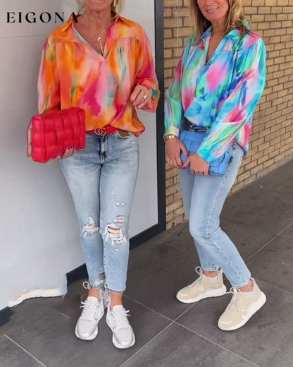 Casual printed lapel long sleeve blouse blouses & shirts spring summer