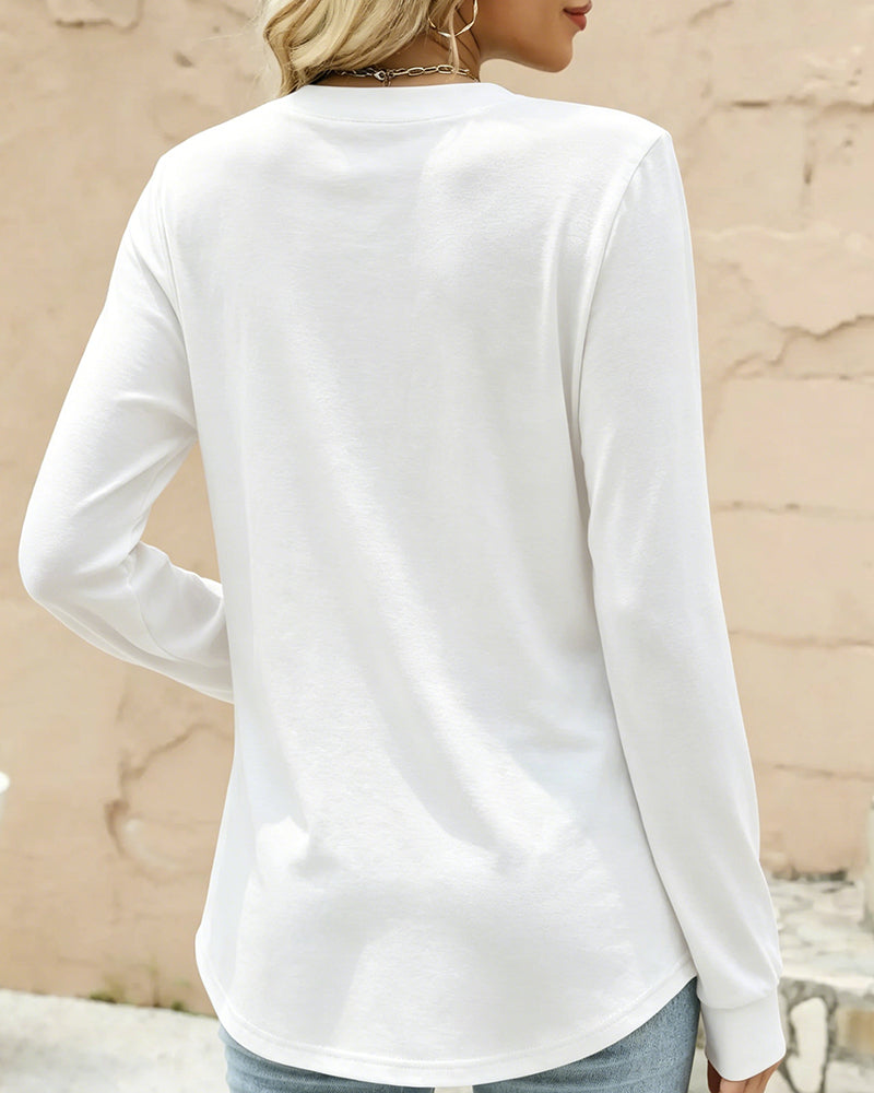 V-Neck Button Long Sleeve Solid Top 2024 f/w tops