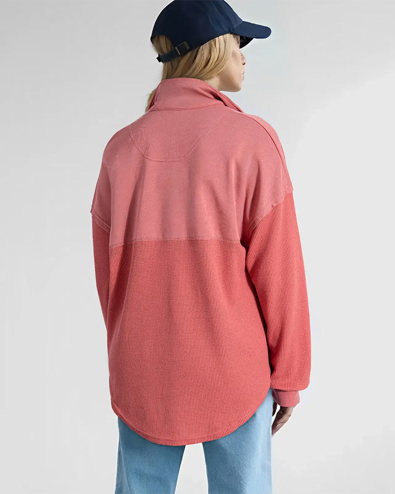 Half Zip Waffle Patchwork Sweatshirt