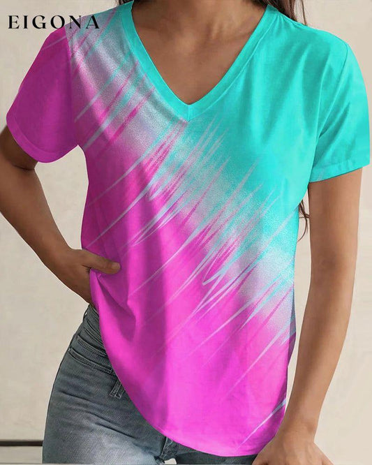 Gradient print V-neck T-shirt blouses & shirts summer