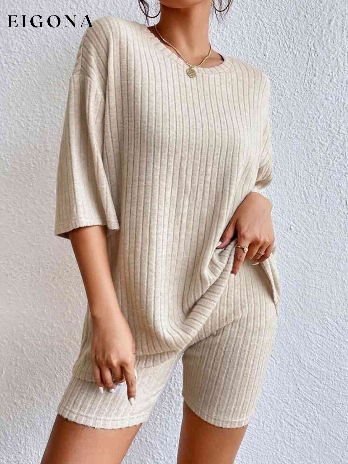 Ribbed Round Neck Top and Shorts Set 2 pieces clothes pants set set Ship From Overseas Shipping Delay 09/29/2023 - 10/03/2023 sweater set Y@L@Y