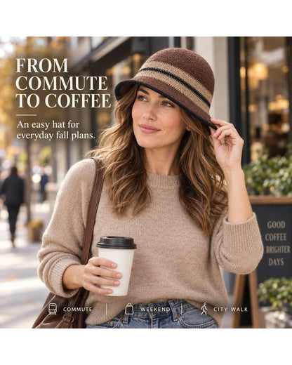 Women's Foldable Striped Cloche Bucket Hat