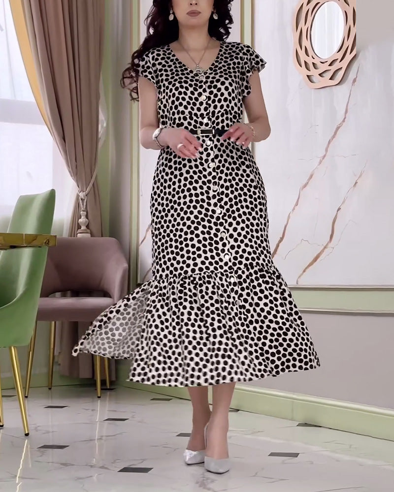 Small polka dot print dress with ruffle sleeves 202466 casual dresses summer