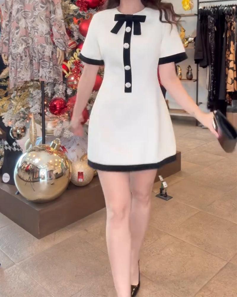 Bow-Trimmed Color-Block Dress