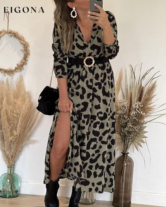 Leopard print slit A-Line dress Black 2023 f/w 23BF casual dresses Clothes Dresses