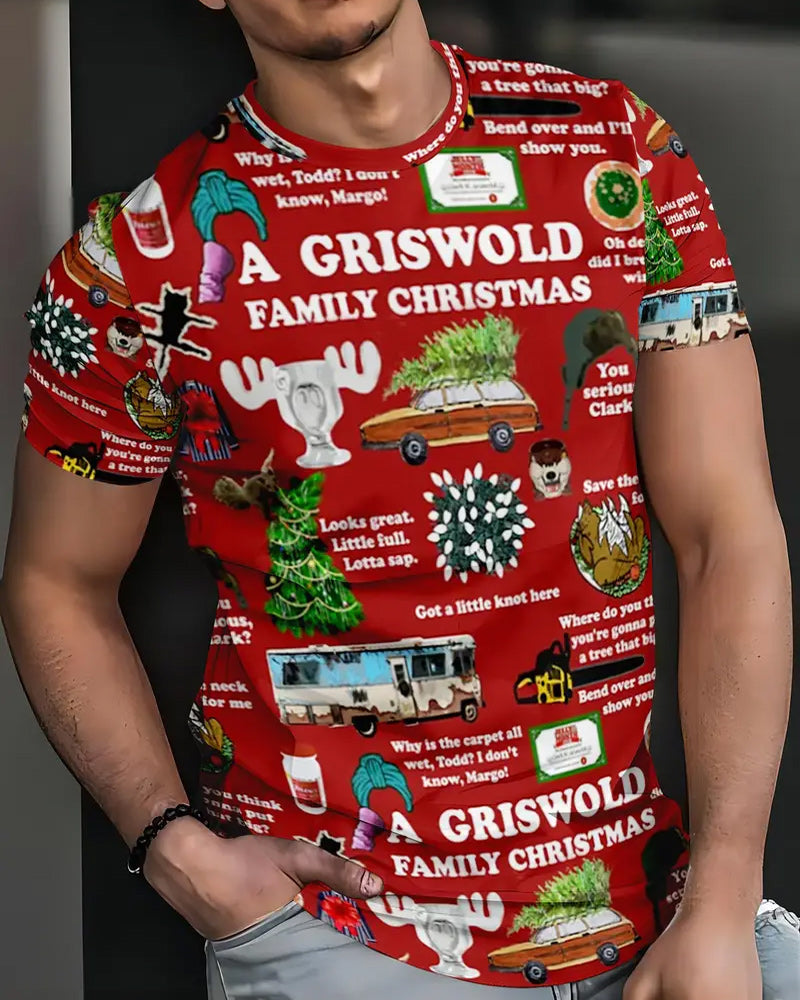 Festive family christmas 3D printed men's T-shirt