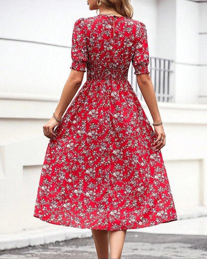 Shirring Floral Print Dress
