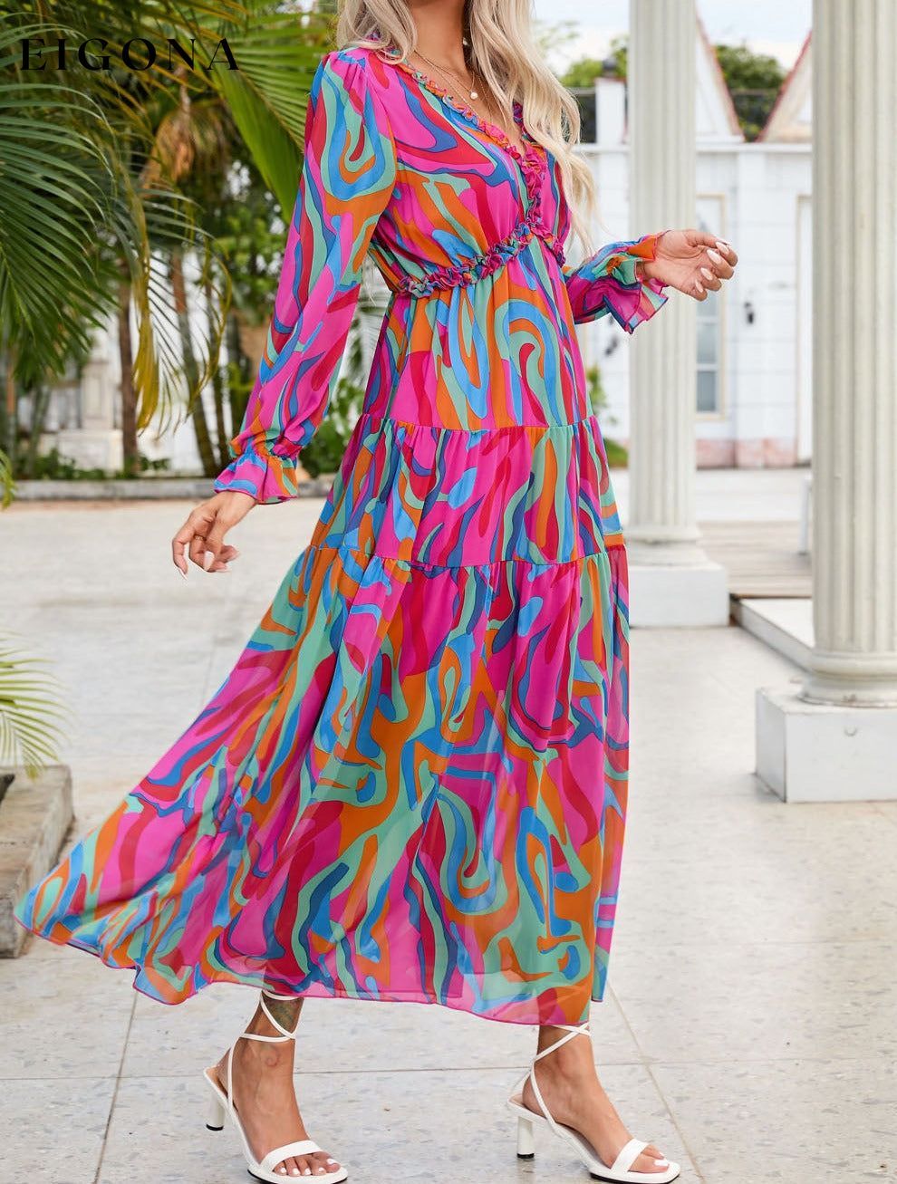 Multicolor Wild Lotus Ruffle Tiered Maxi Dress All In Stock Best Sellers clothes Color Pink Day Valentine's Day dress dresses maxi dress Occasion Wedding Print Abstract Season Spring Silhouette A-Line Style Bohemian