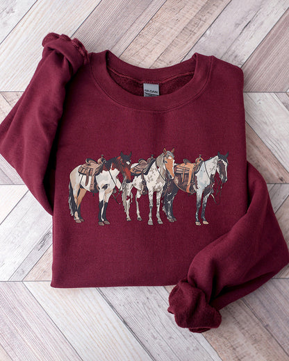 Women's Horse Print Crewneck Sweatshirt 2024 f/w sweatshirts western style