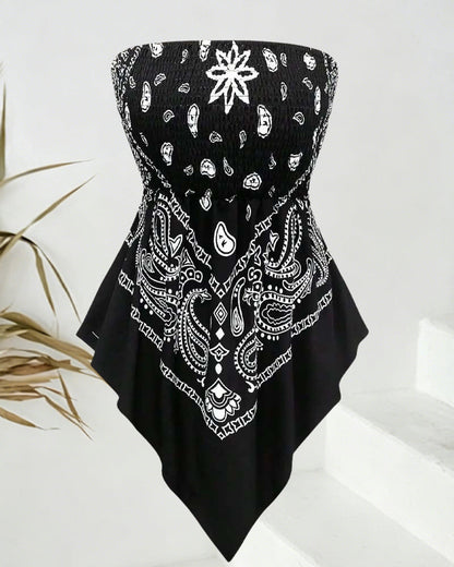 Paisley Bandeau Asymmetrical Blouse