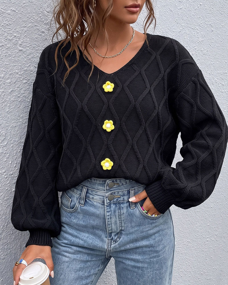 Lantern Sleeve Argyle Fashion Knit Pullover 2024 f/w pullovers