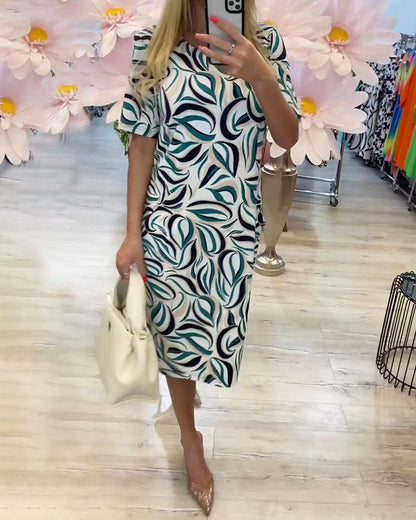 Round Neck Floral Straight Dress