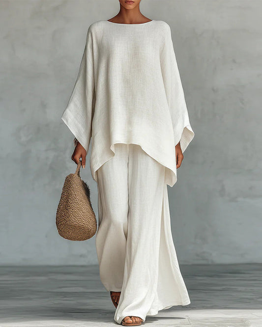 Solid color shirt and wide-leg pants suit spring summer two-piece sets