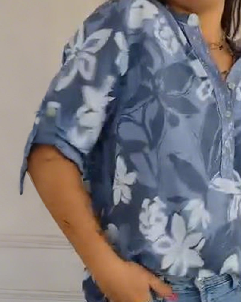 Button-Down Collar Sequined Color-Blocked Blouse