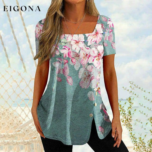 Asymmetrical Floral Print T-Shirt Green best Best Sellings clothes Plus Size Sale tops Topseller