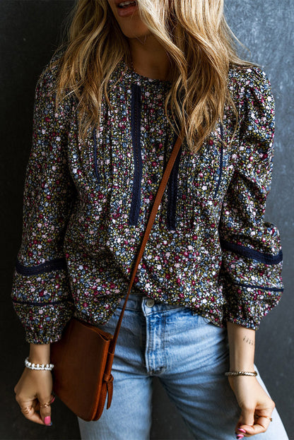 Multicolor Floral Print Puff Sleeve Blouse Multicolor 100%Polyester All In Stock clothes DL Chic DL Exclusive Fabric Lace long sleeve shirt long sleeve shirts long sleeve top long sleeve tops Occasion Daily Print Floral Season Spring shirt shirts Style Southern Belle top tops