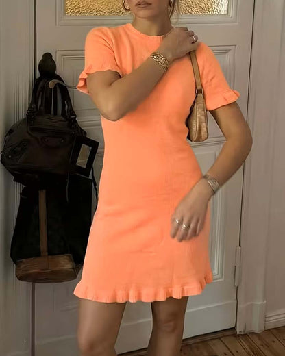 Round Neck Short Sleeve Ruffle A Hem Dress