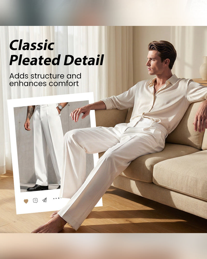 Men’s Casual Pleated Wide-Leg Pants