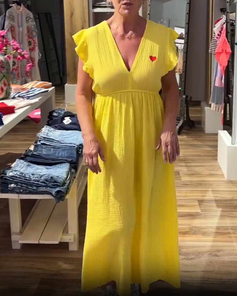 V-neck Ruffle Sleeves A-line Dress