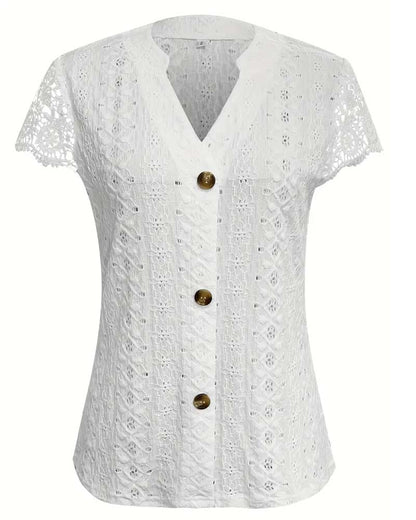 Solid Color Hollow Short-Sleeved Blouse
