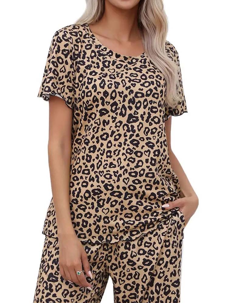 Short Sleeve Leopard Print Set