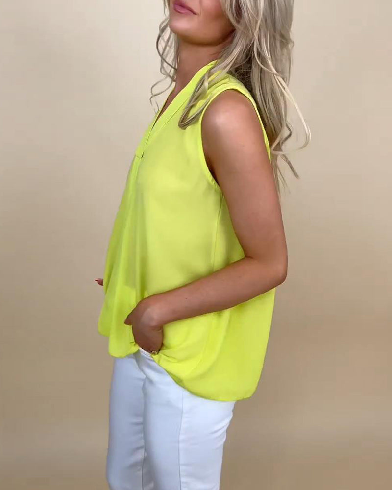 Casual solid color V-neck tank top 202466 summer tank tops & camis