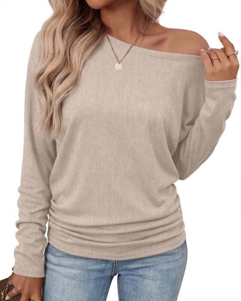 Crew Neck Solid Long Sleeve Top 2024 f/w blouses & shirts