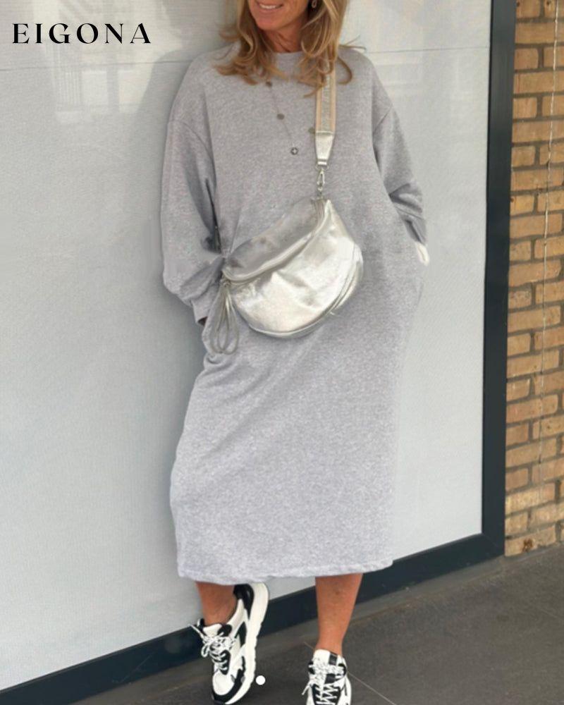 Plain crew neck pocket dress Gray 2023 F/W 23BF casual dresses Clothes Dresses