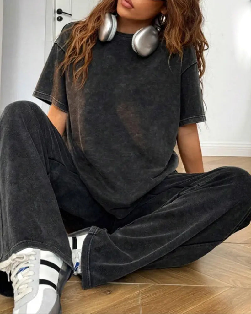 Casual Vintage Short Sleeve Set