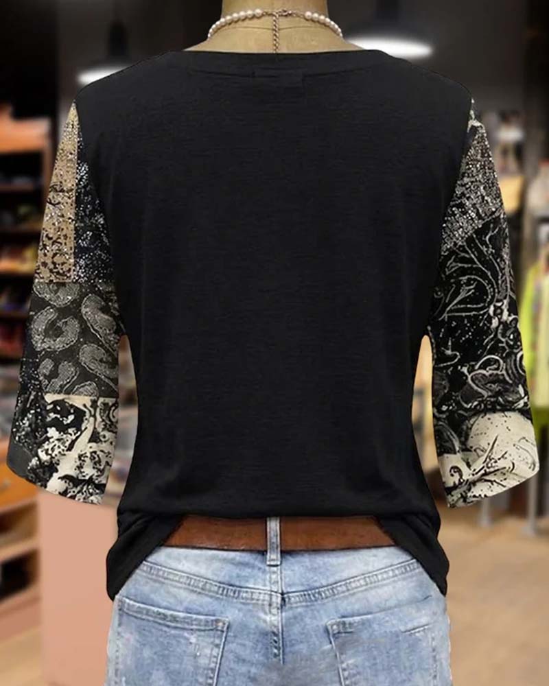Vintage Music Note Guitar Print Blouse
