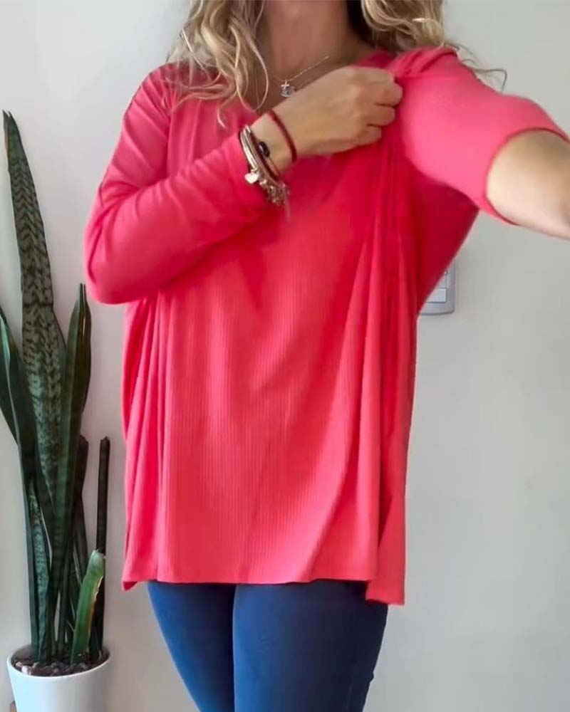 V-neck solid color casual top 2024 f/w blouses & shirts