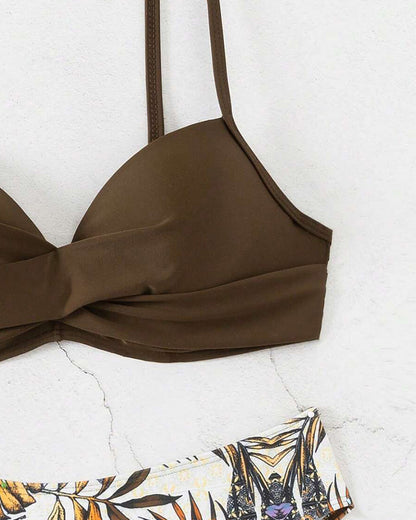 Bikini a triangolo stampato con spalline sottili