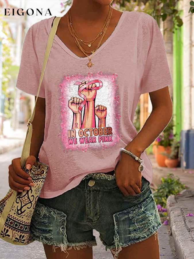 Women Breast Cancer Awareness In October We Wear Pink V-Neck Print T-Shirt fall sale