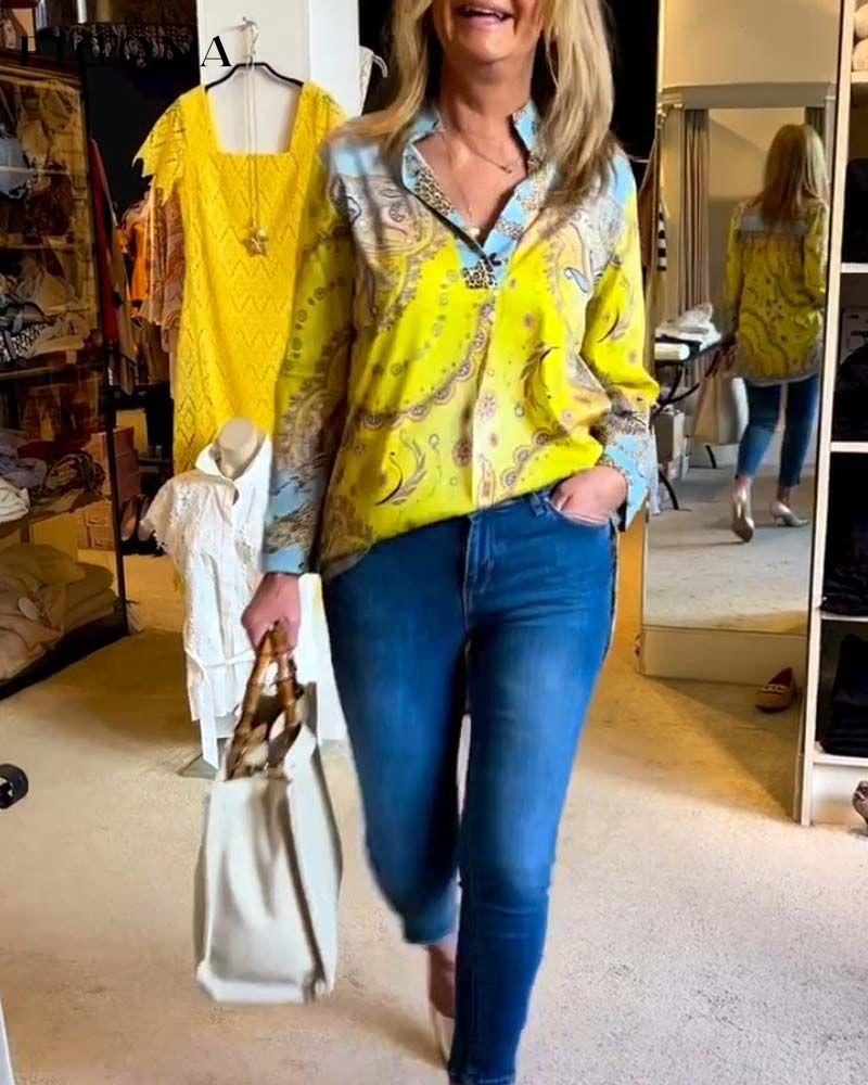 V-neck Printed Blouse blouses & shirts spring summer v-neck